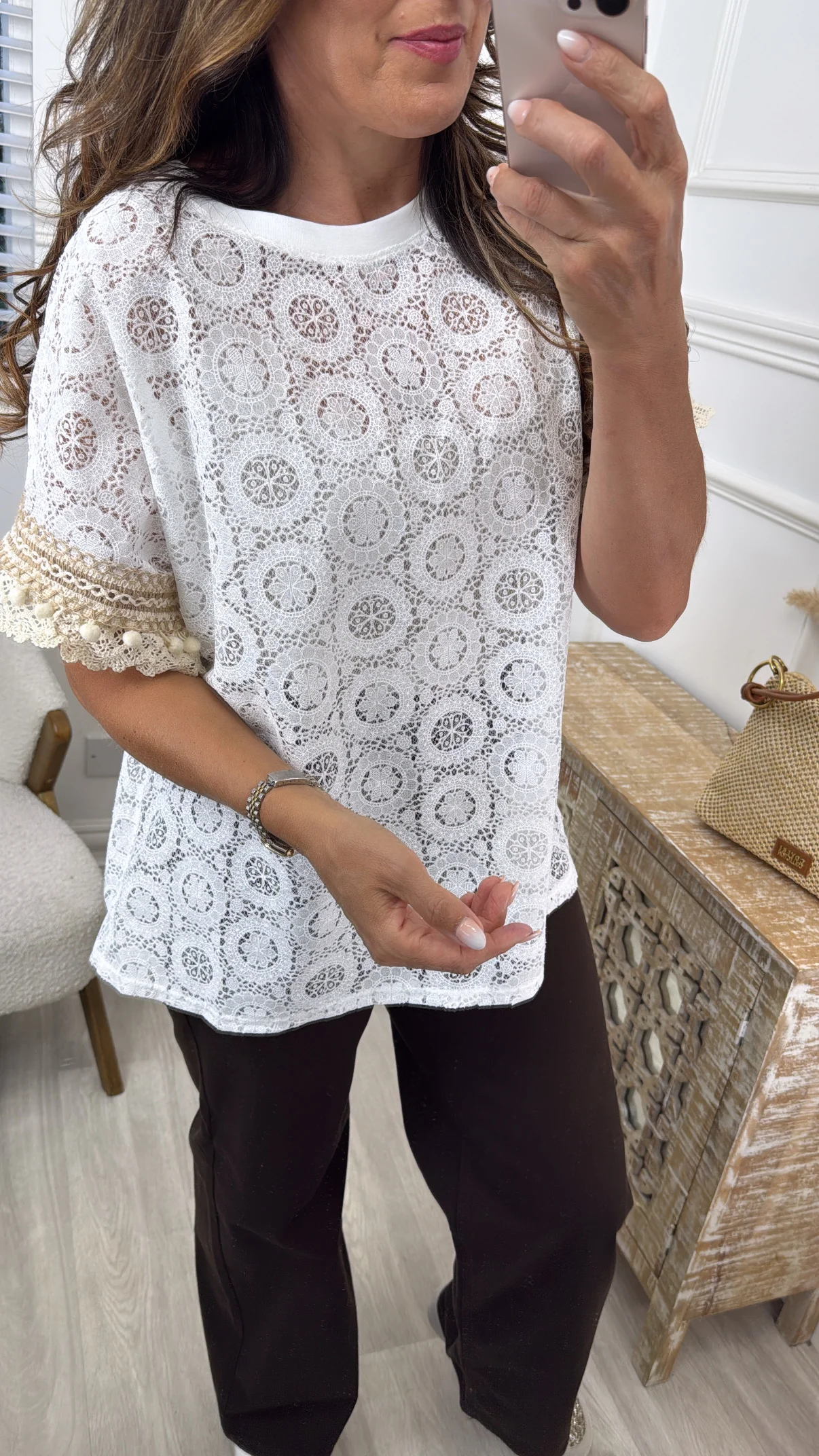 Ellen White Crochet Trim Top - Image 4