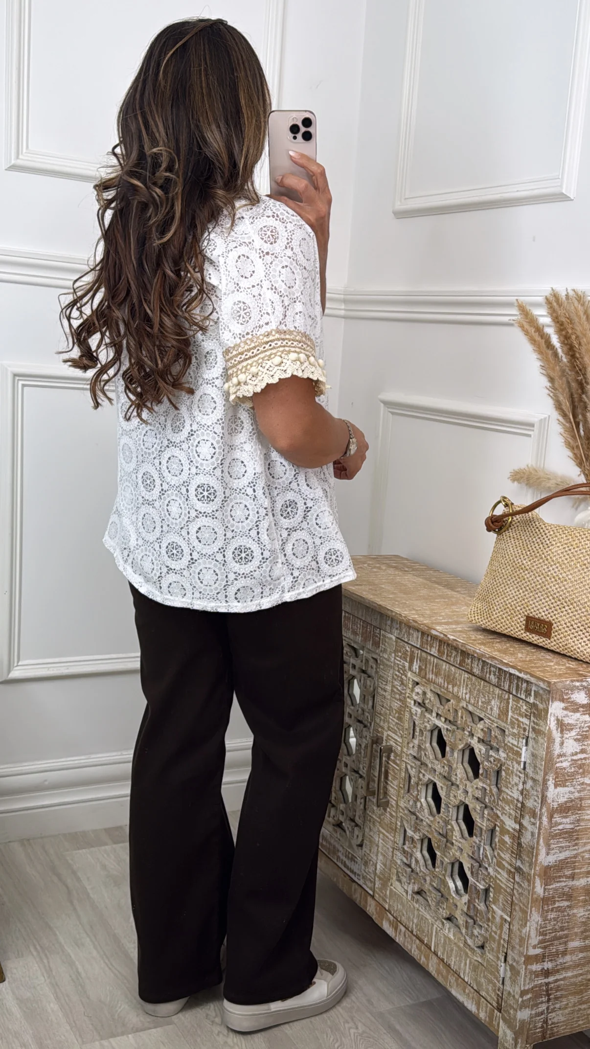 Ellen White Crochet Trim Top - Image 5