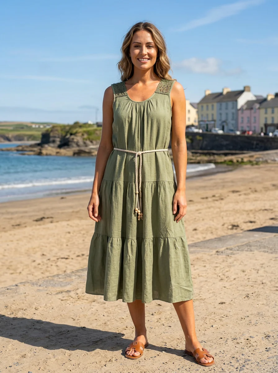 Becca Khaki Crochet Back Midi Dress - Image 3