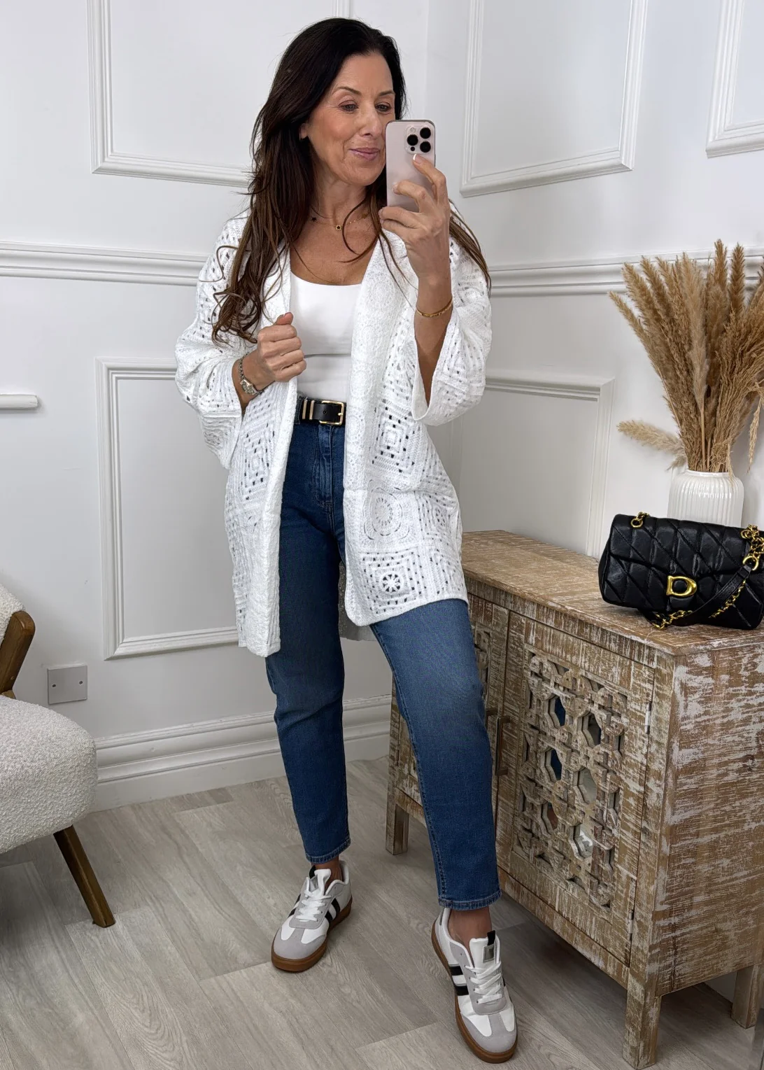 Abigail White Crochet Knit Cardigan - Image 2