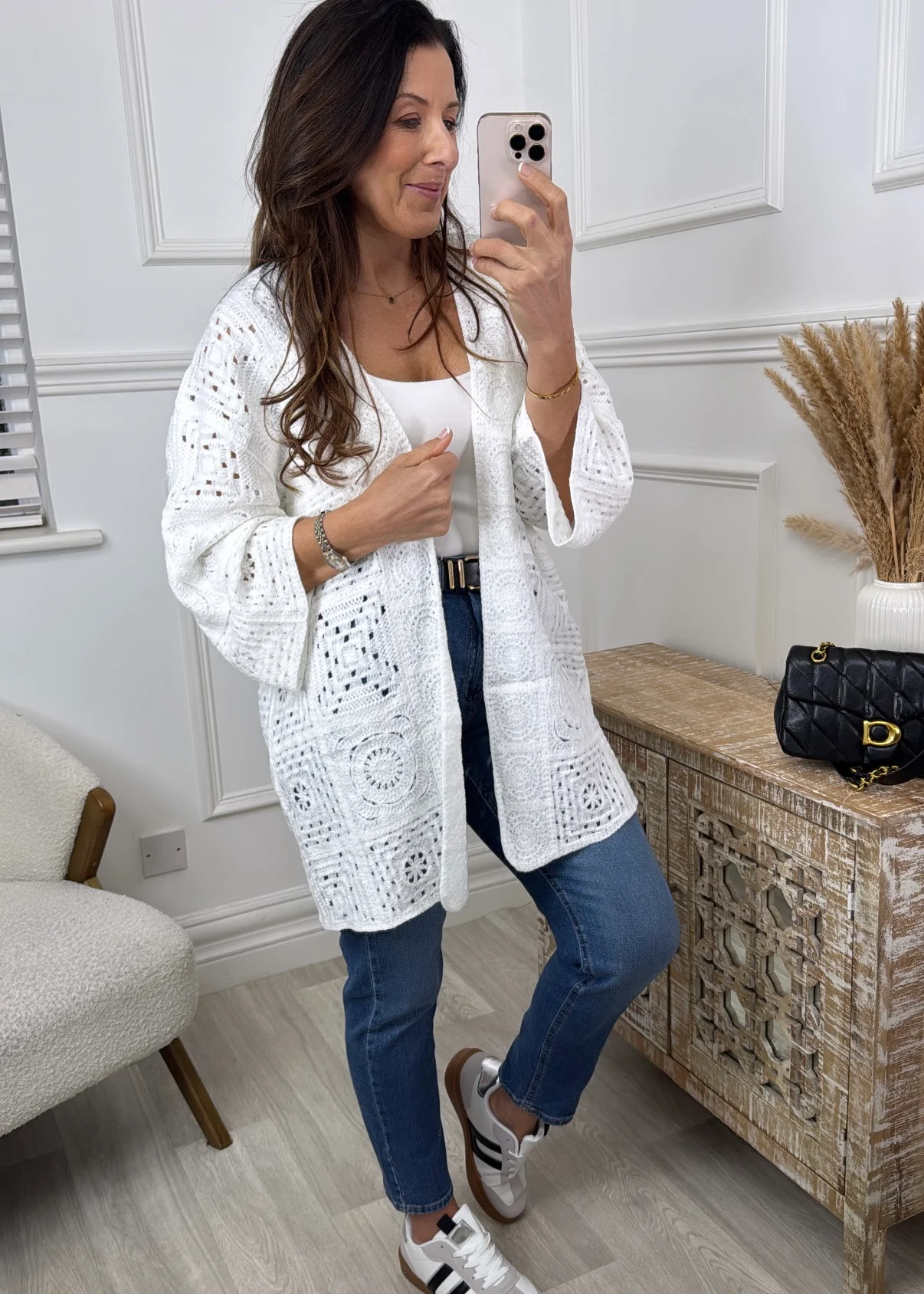 Abigail White Crochet Knit Cardigan - Image 3
