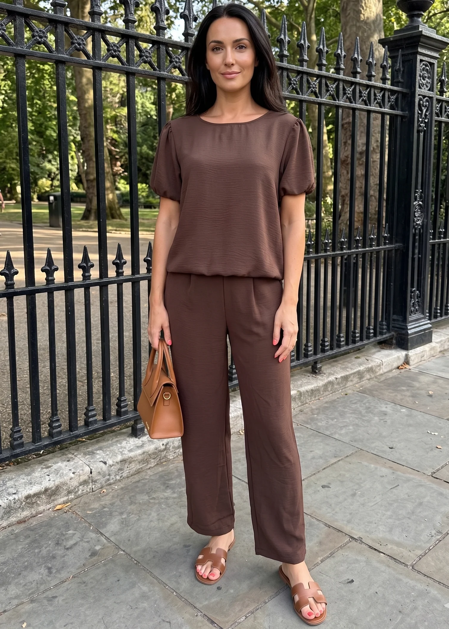 Alish Brown Short Puff Sleeve Set - Image 3