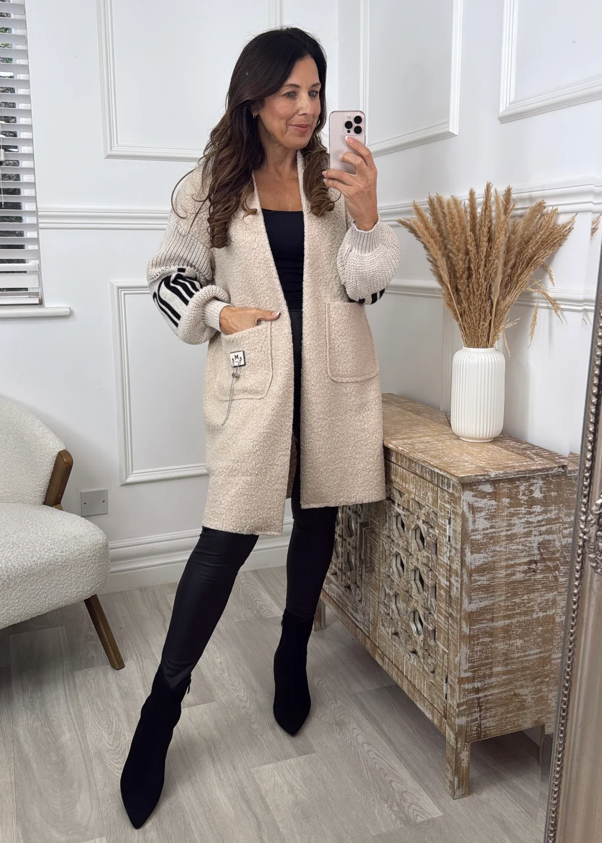 Ashley Beige Knit Sleeve Coatigan - Image 4