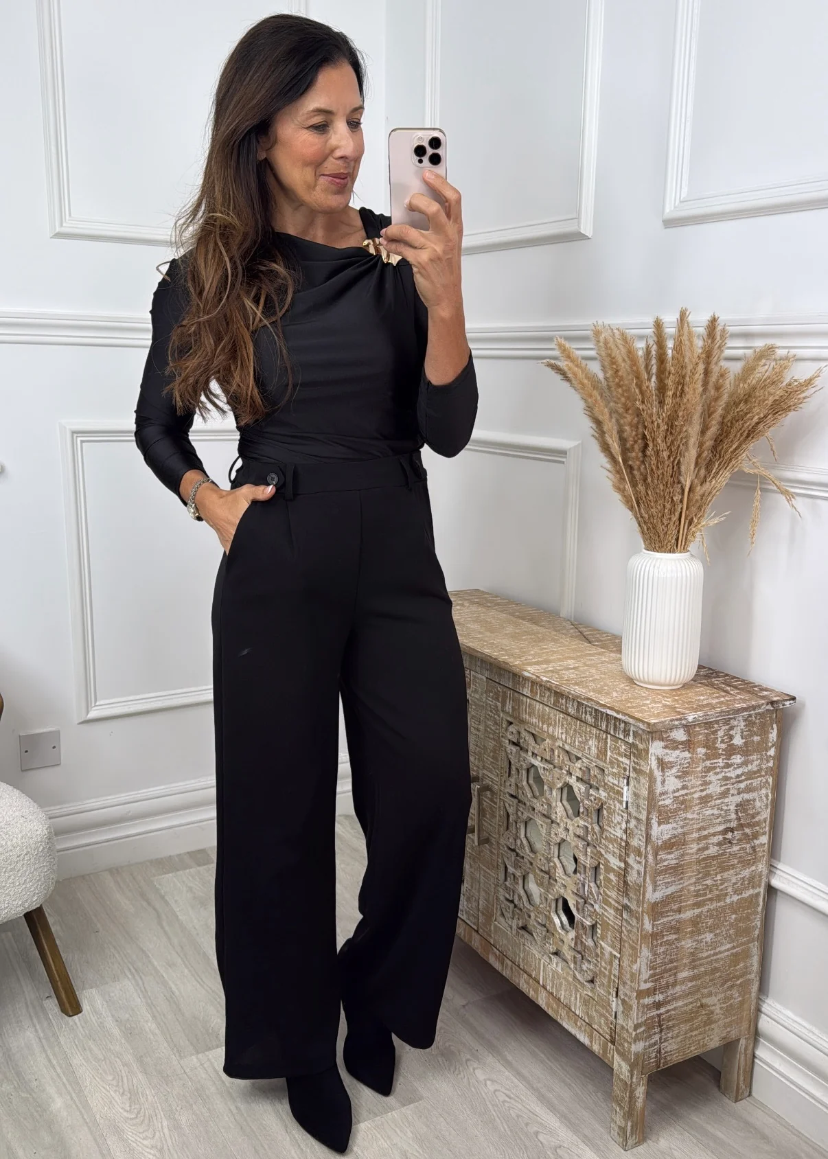 Astrid Black Asymmetrical Neckline Top - Image 2