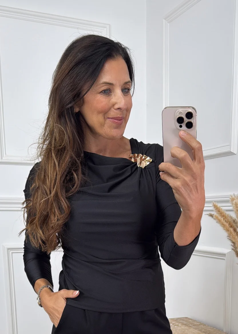 Astrid Black Asymmetrical Neckline Top - Image 5