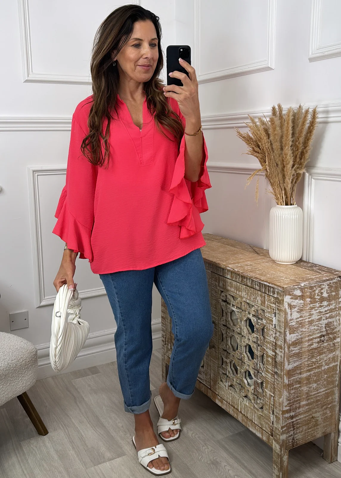 Ayda Coral Ruffle Sleeve Top - Image 3