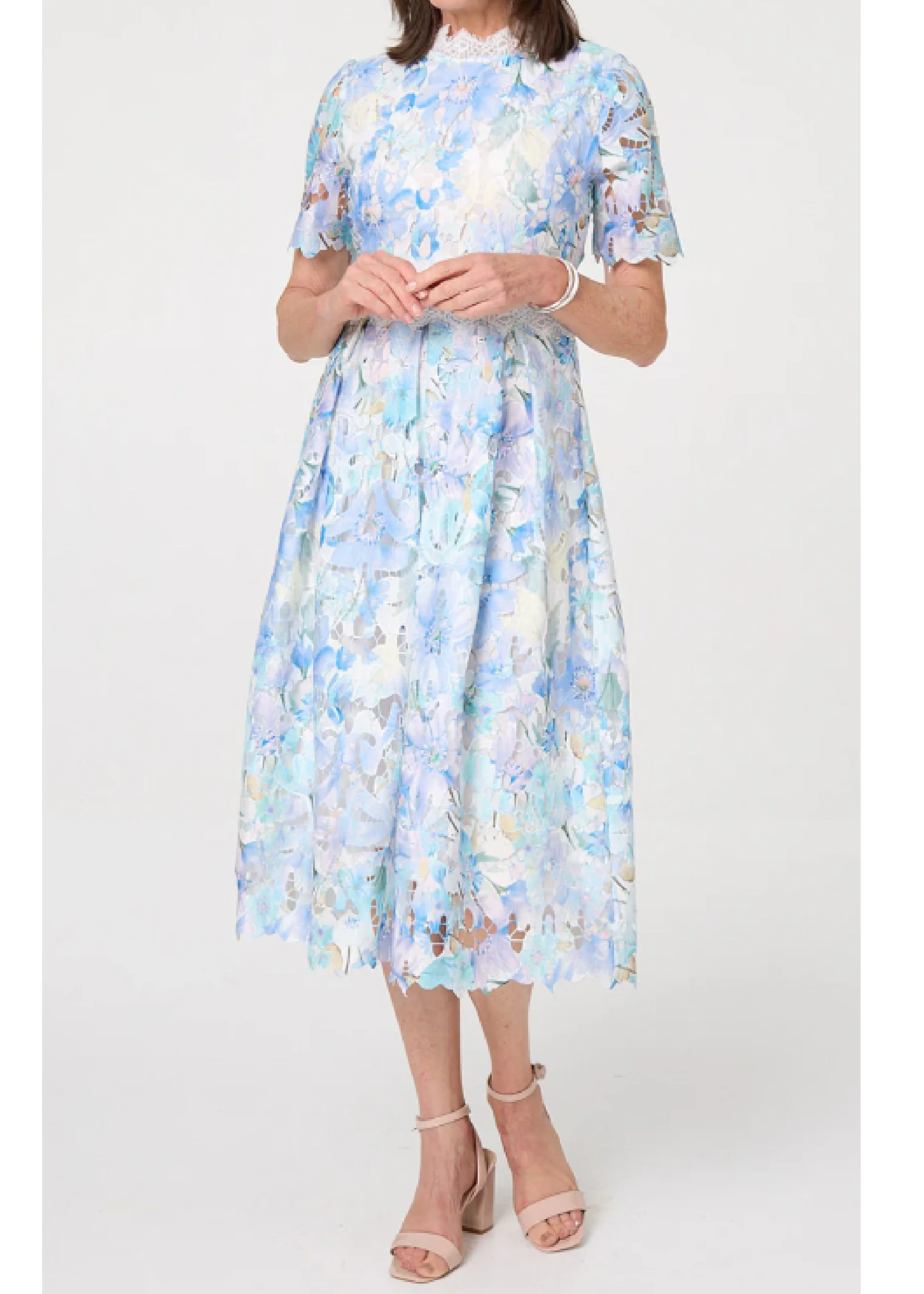 Bernadette Blue Lace Cut Off Midi Dress - Image 4