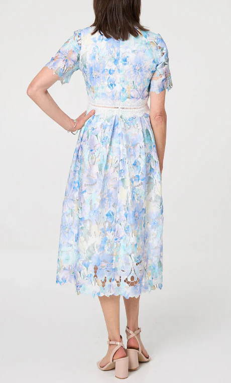 Bernadette Blue Lace Cut Off Midi Dress - Image 5