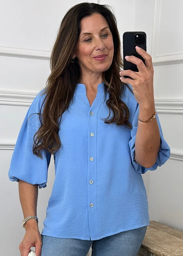 Bernice Blue Balloon Sleeve Blouse