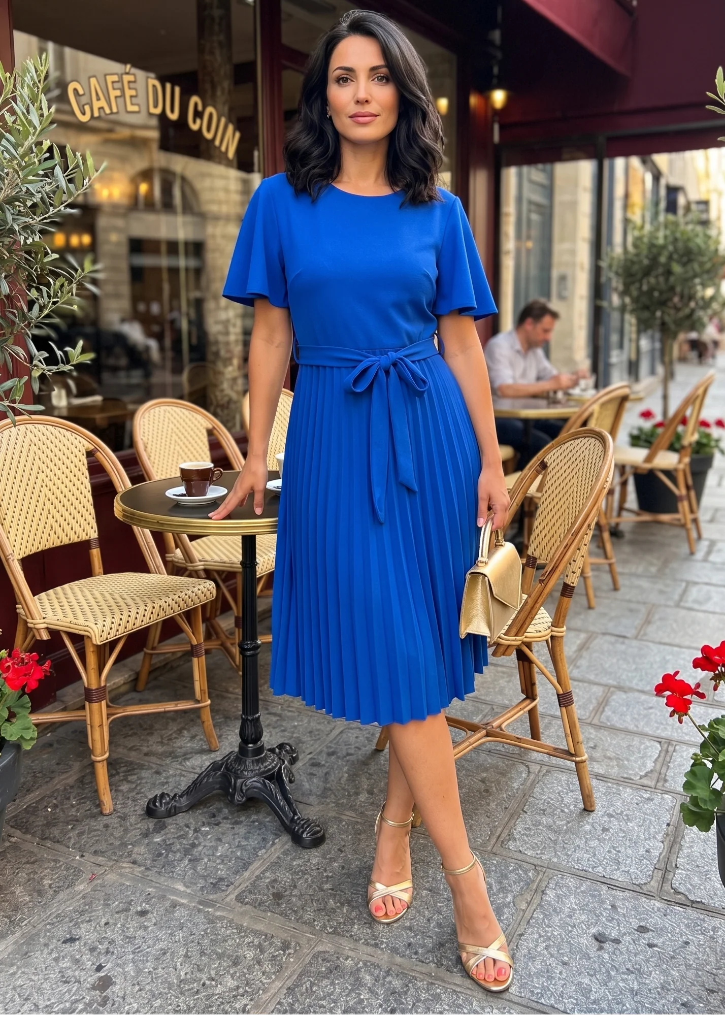 Bethann Royal Blue Pleated Midi Dress - Image 3