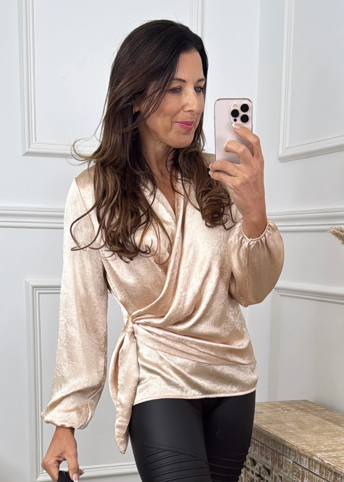 Bianca Beige Side Tie Blouse - Image 2
