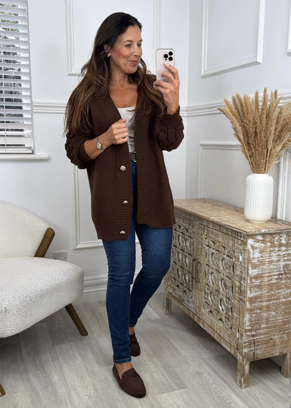 Blair Brown Bubble Sleeve Cardigan - Image 3