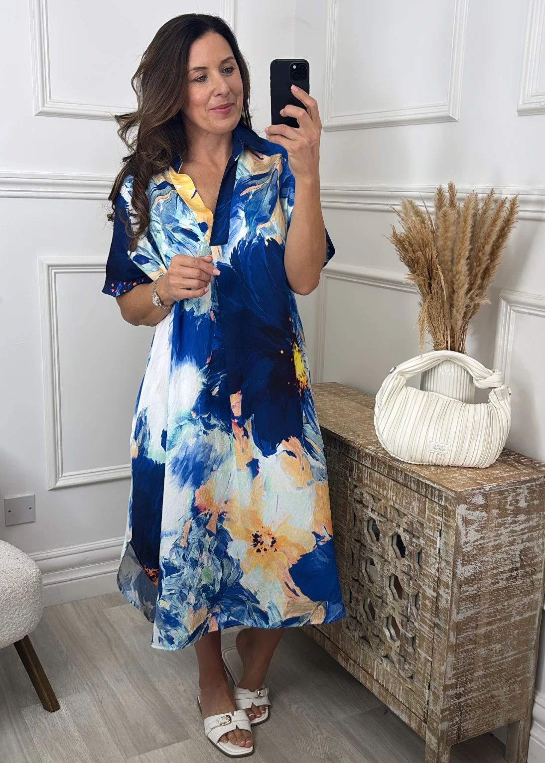 Blathnaid Navy Floral Kaftan Dress - Image 3