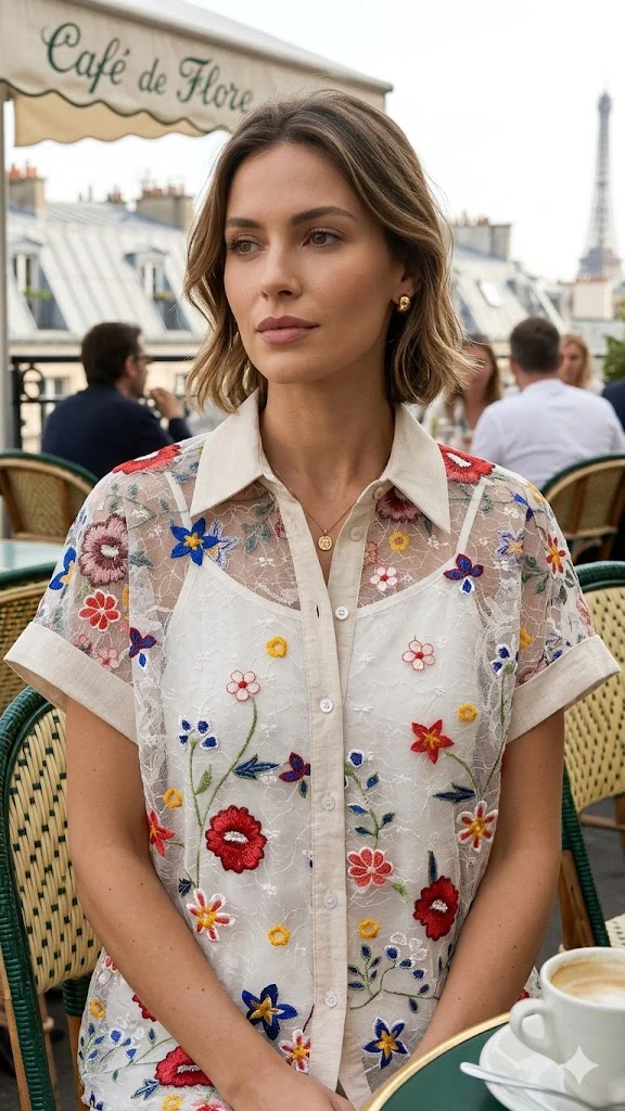 Cleo Beige Embroidered Shirt - Image 4