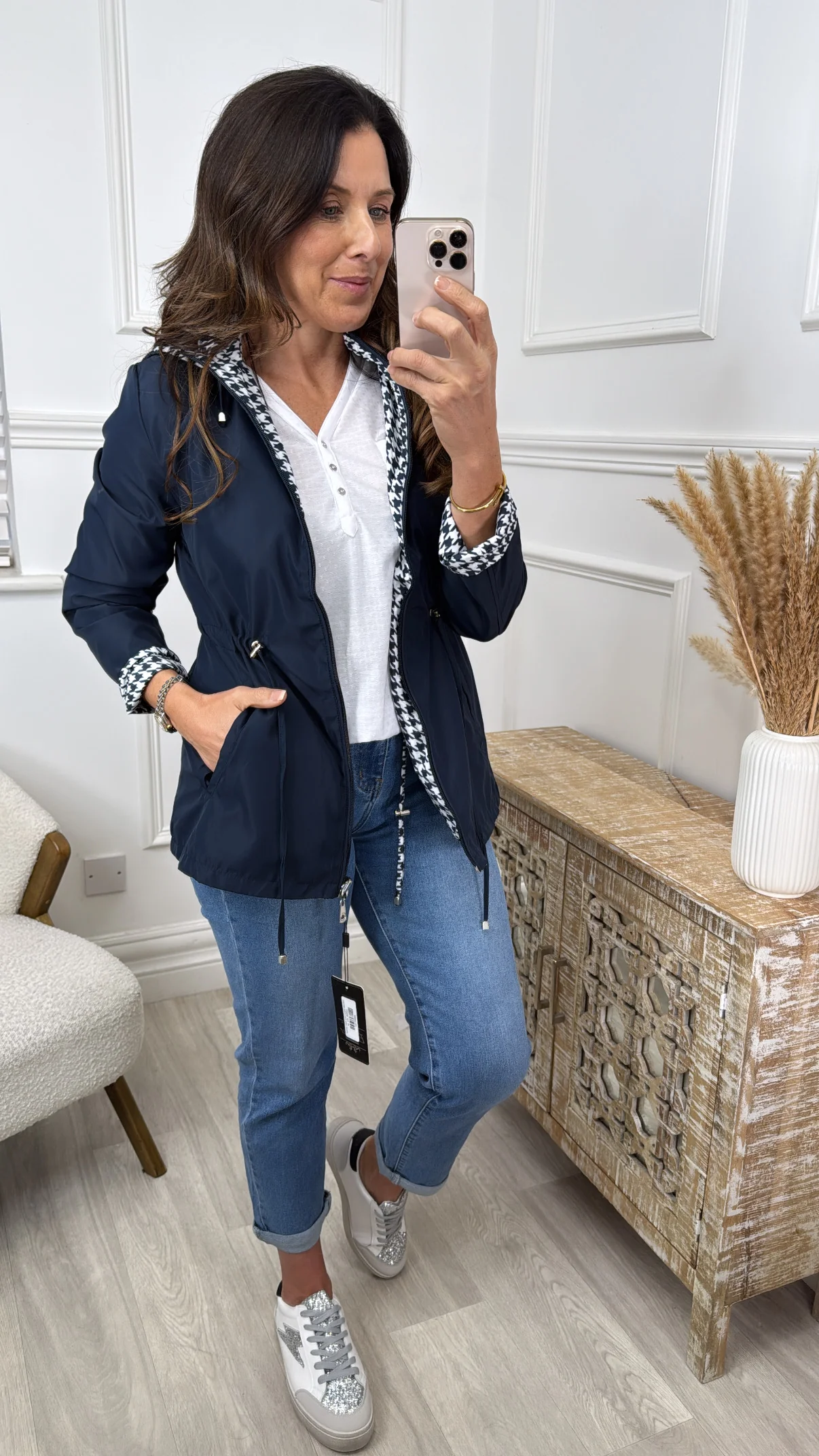 Danielle Navy Long Rain Jacket - Image 2