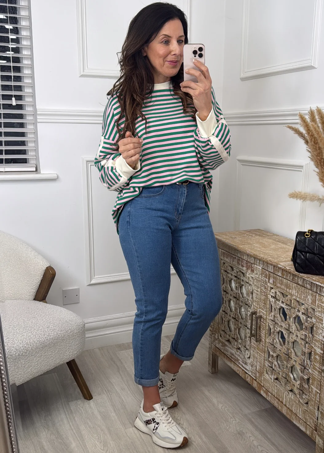 Elsa Green And Pink Stripe Top - Image 2