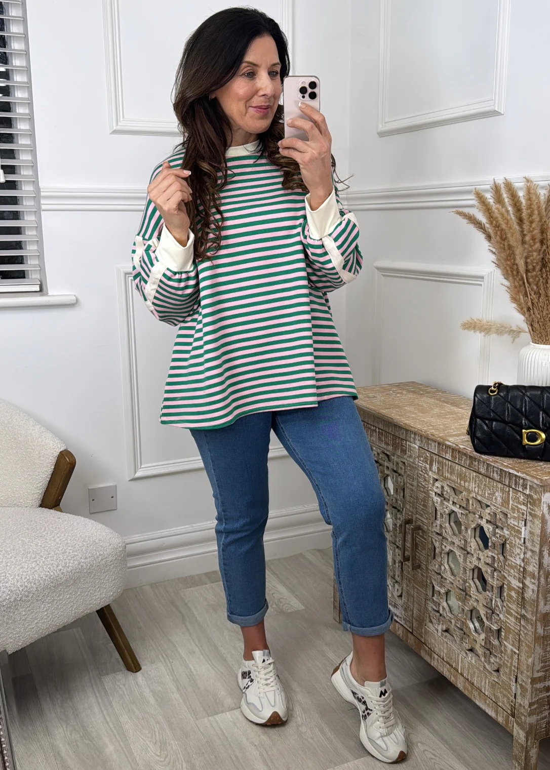 Elsa Green And Pink Stripe Top - Image 3