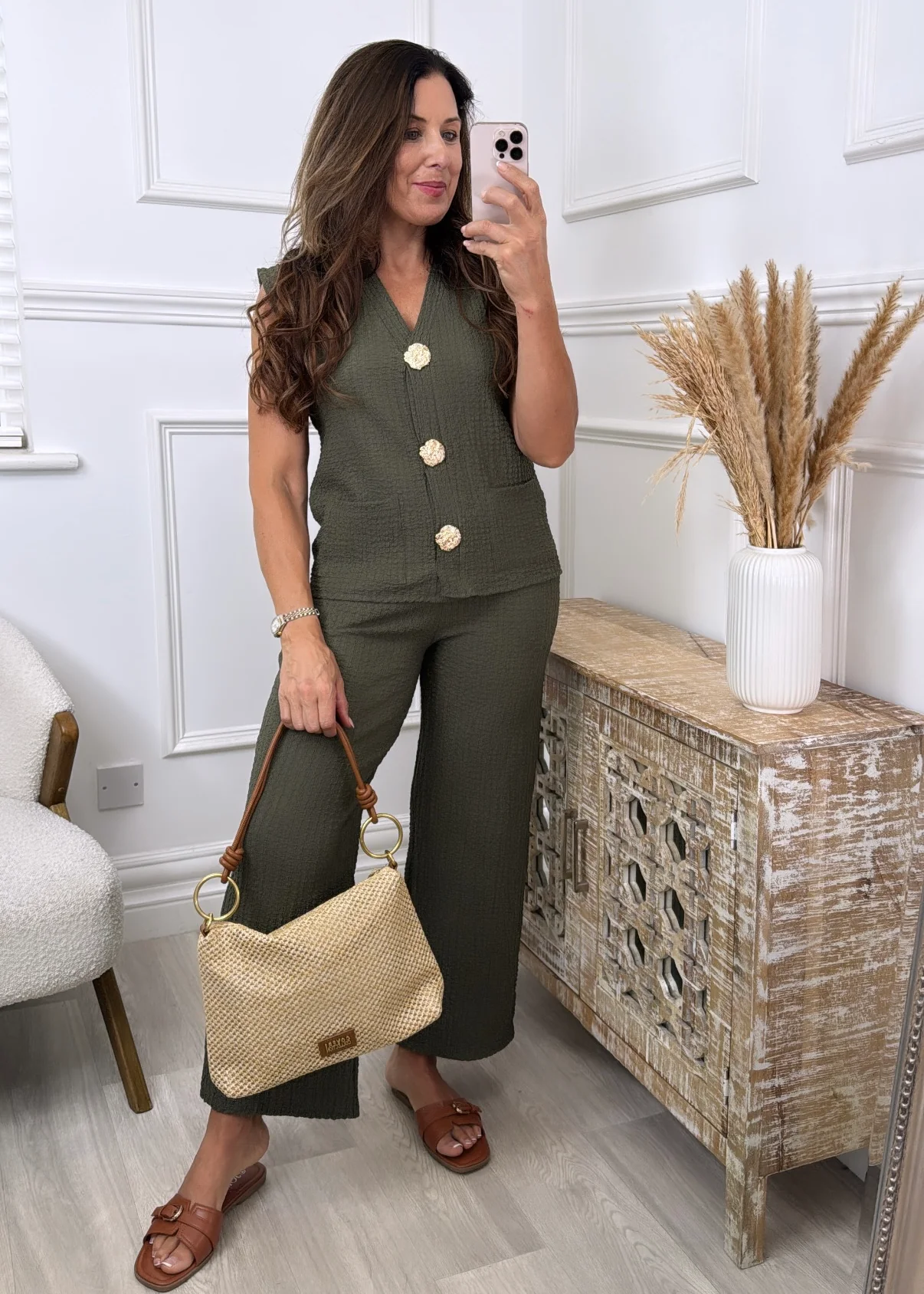 Fiona Khaki Gold Button Set - Image 5