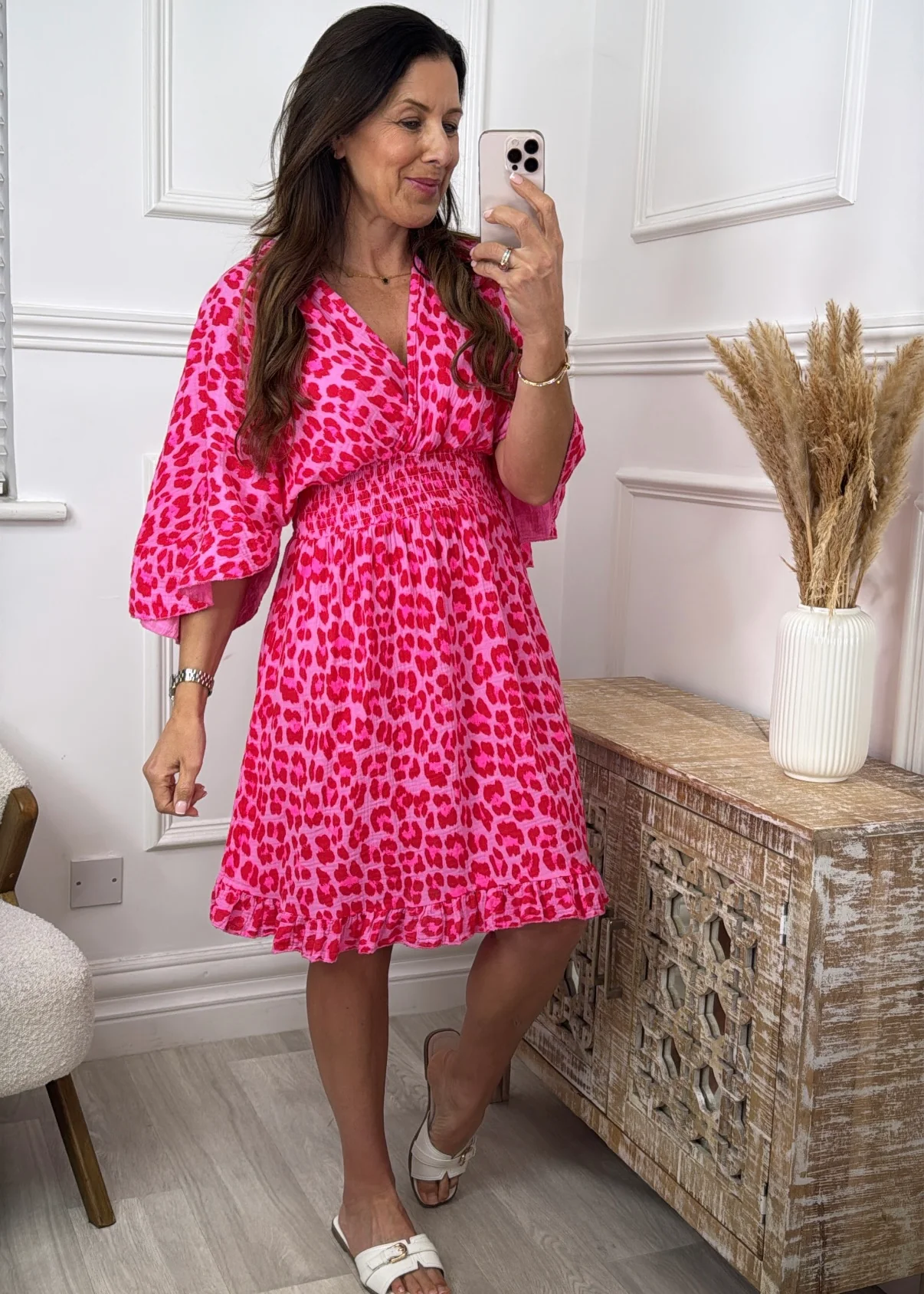 Geraldine Pink Leopard Wrap Mini Dress - Image 2