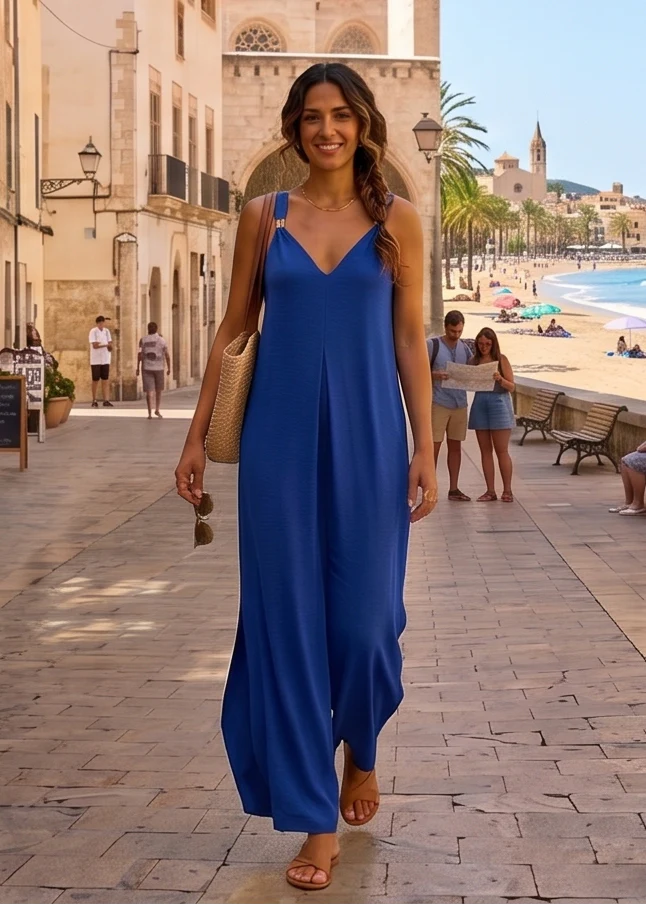 Gina Blue Gold Shoulder Jumpsuit - Image 4