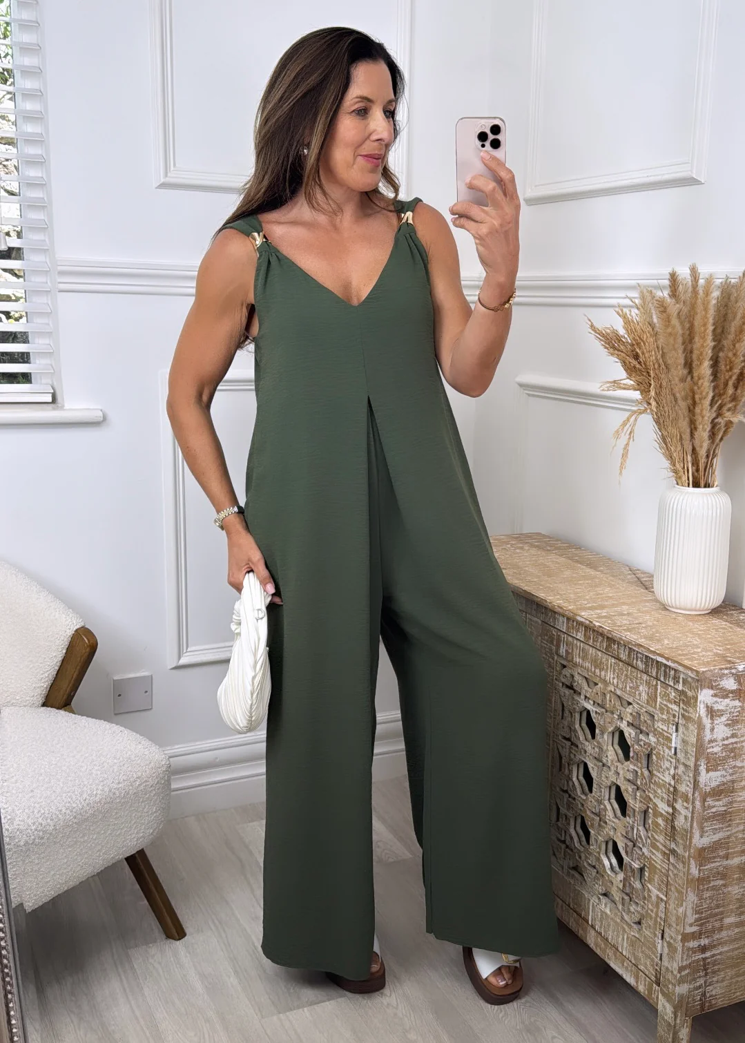Gina Khaki Gold Shoulder Jumpsuit - Image 3