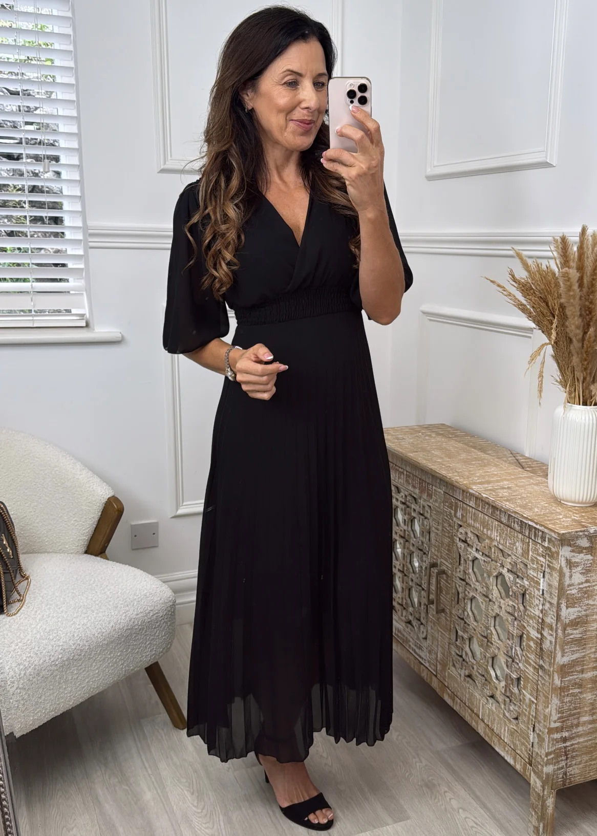 Glynis Black Pleated Wrap Dress - Image 2