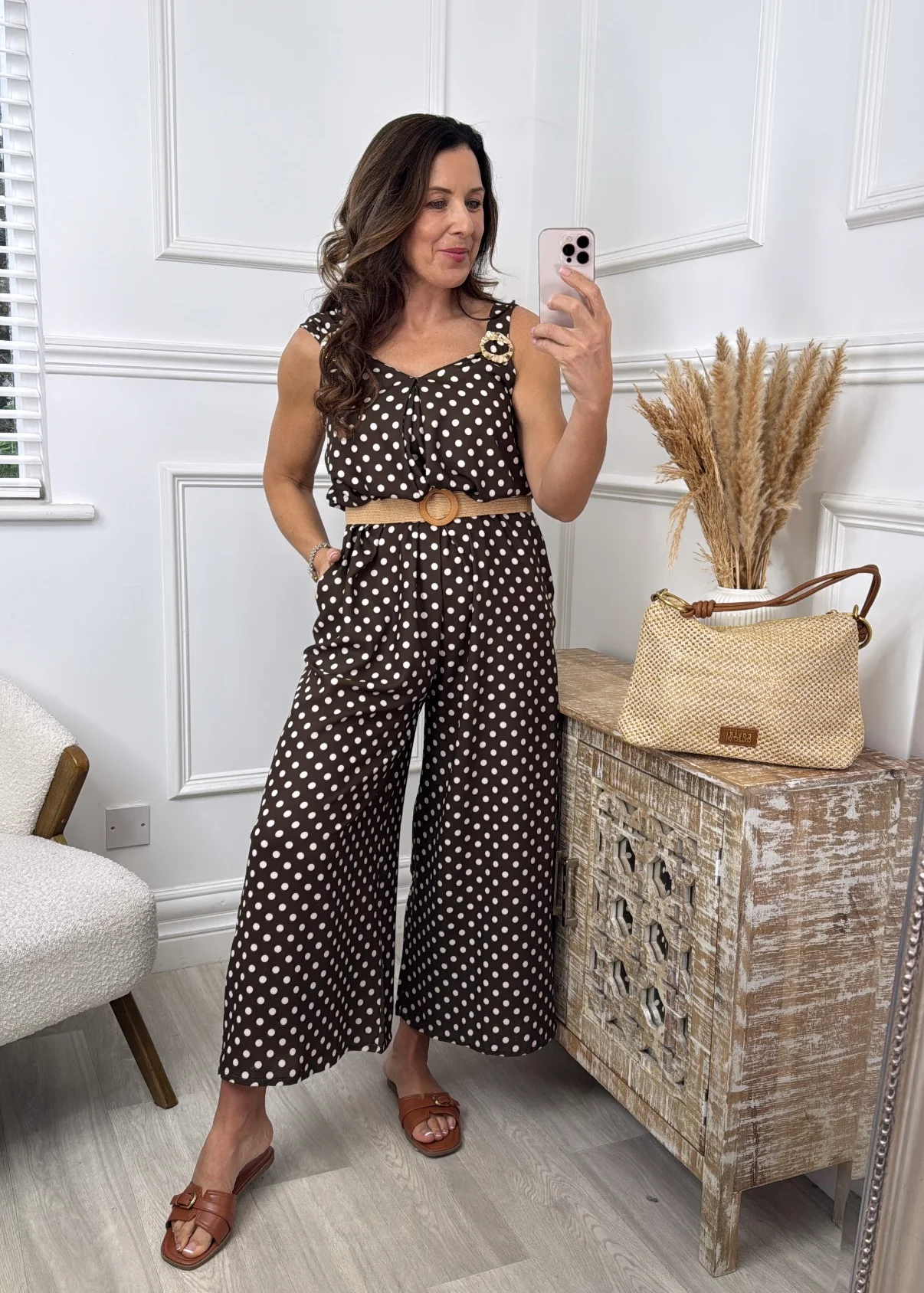 🖤Pre Order🖤 Goldie Brown Polka Dot Jumpsuit - Image 3