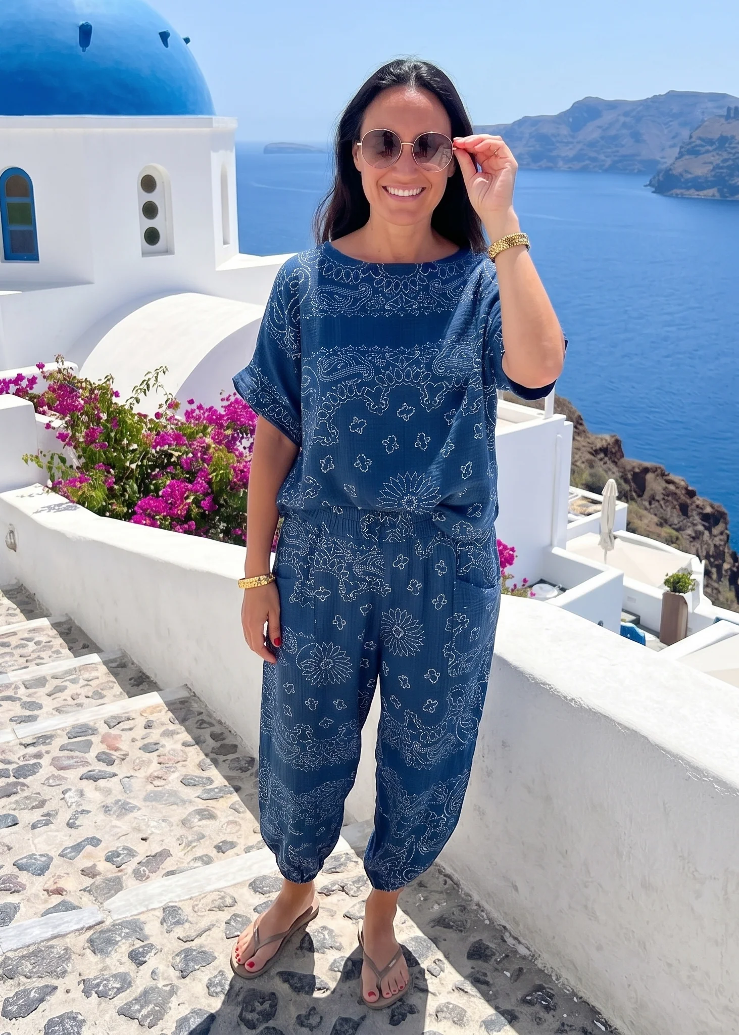 Gina Navy Bandana Top and Pants Set - Image 4