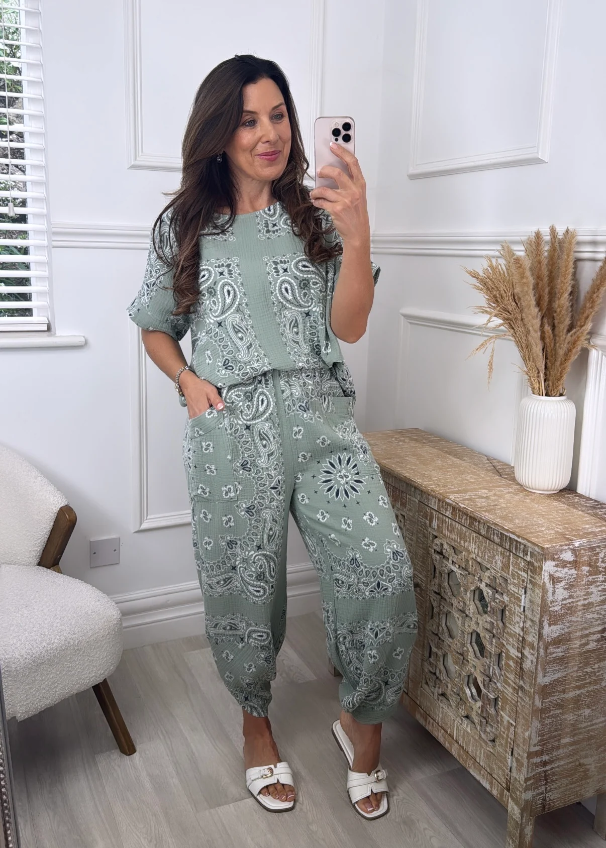 Gina Khaki/Taupe Bandana Top and Pants Set - Image 2