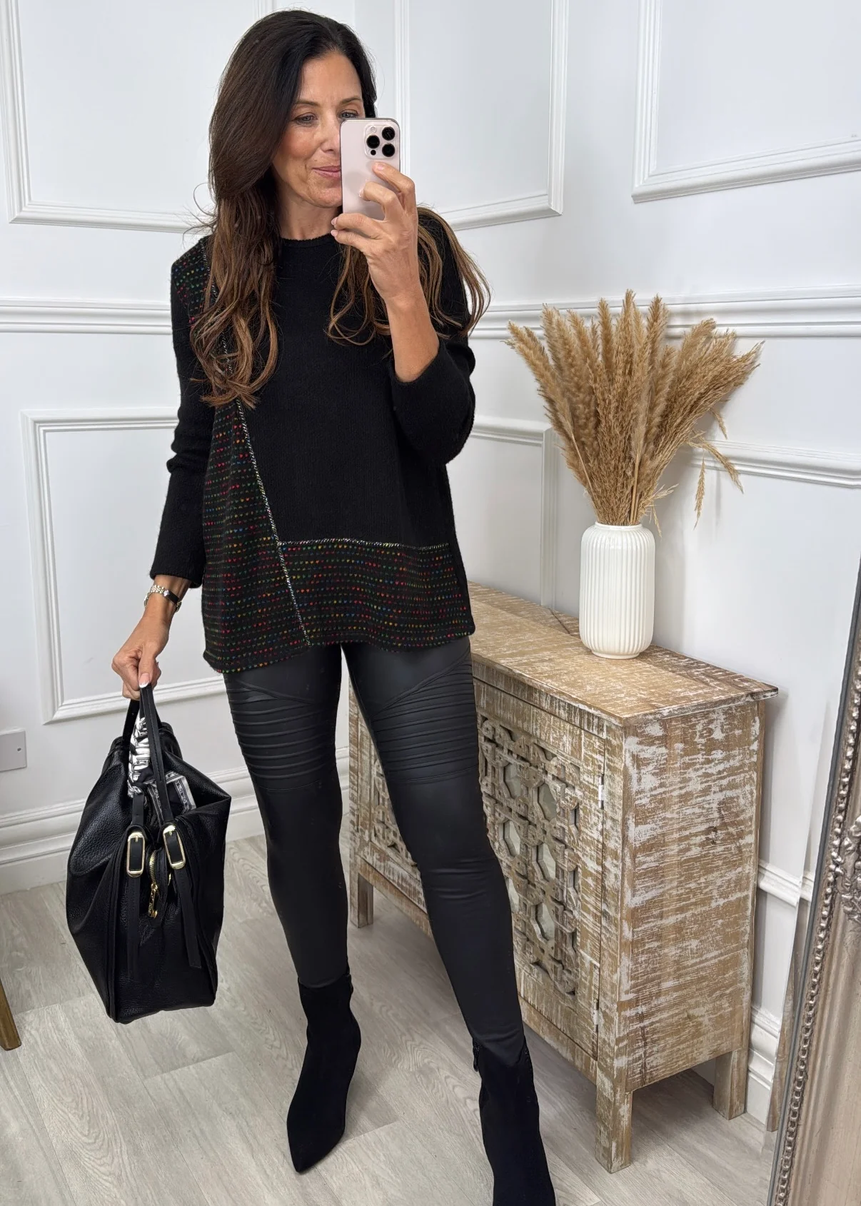 Gretta Black Asymmetric Stripes Sweater - Image 2