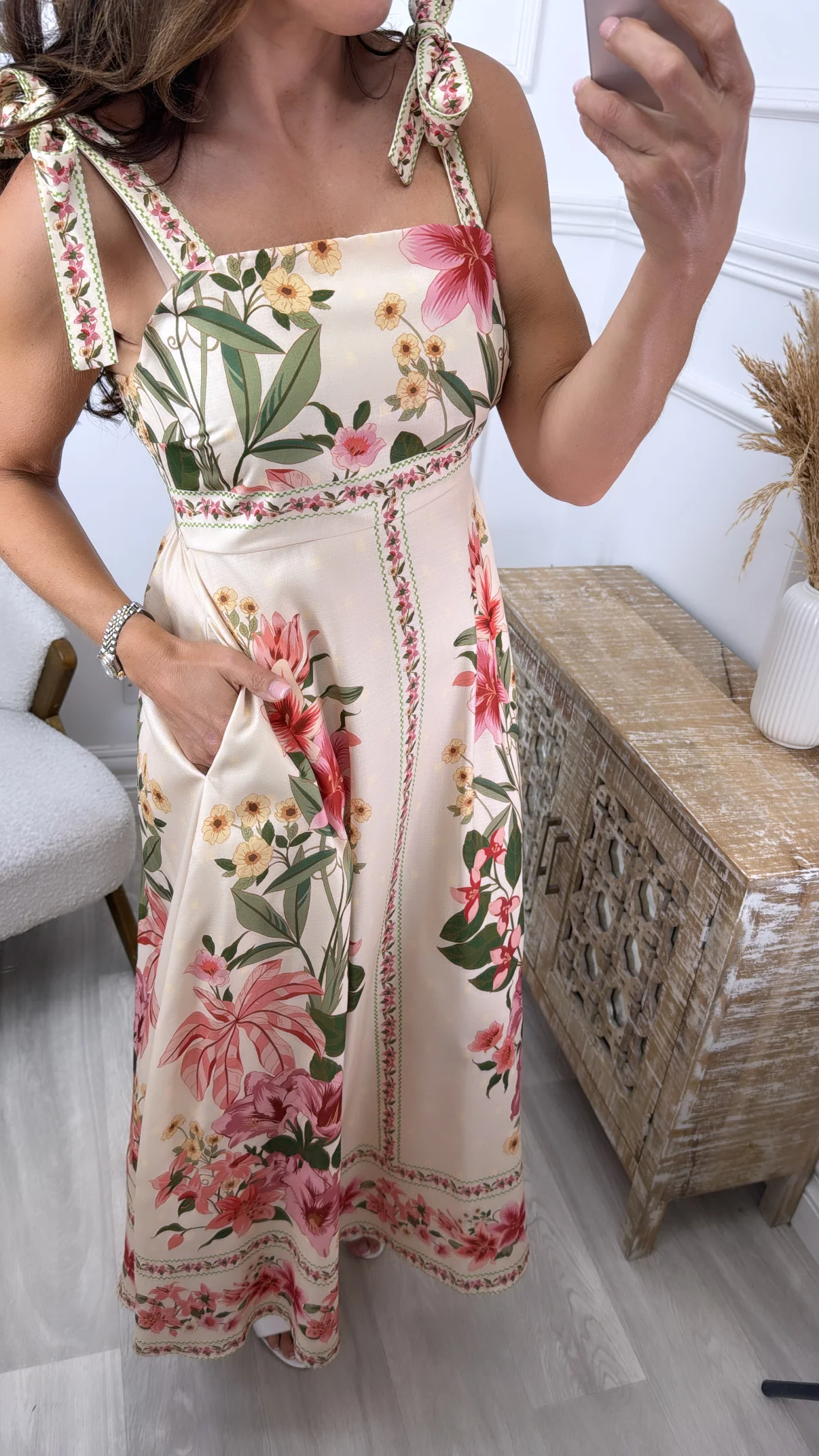 Hannah Cream Print Midi Dress - Image 3