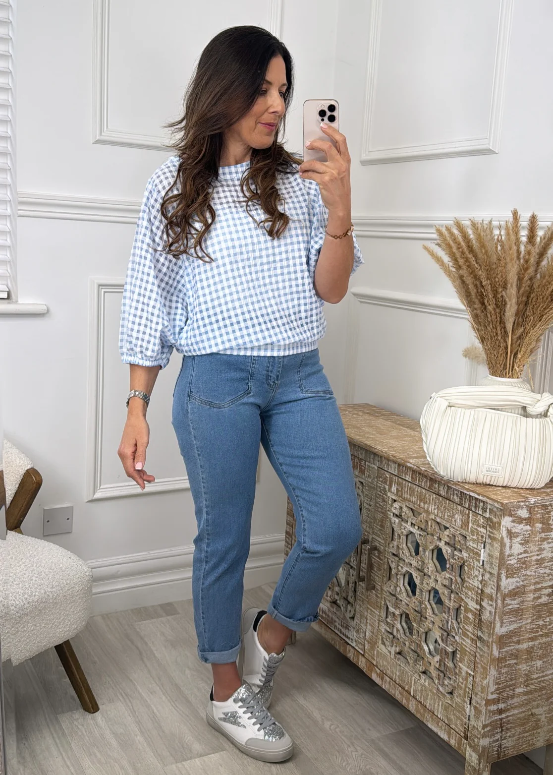 Hazel Blue Gingham Print Top - Image 2