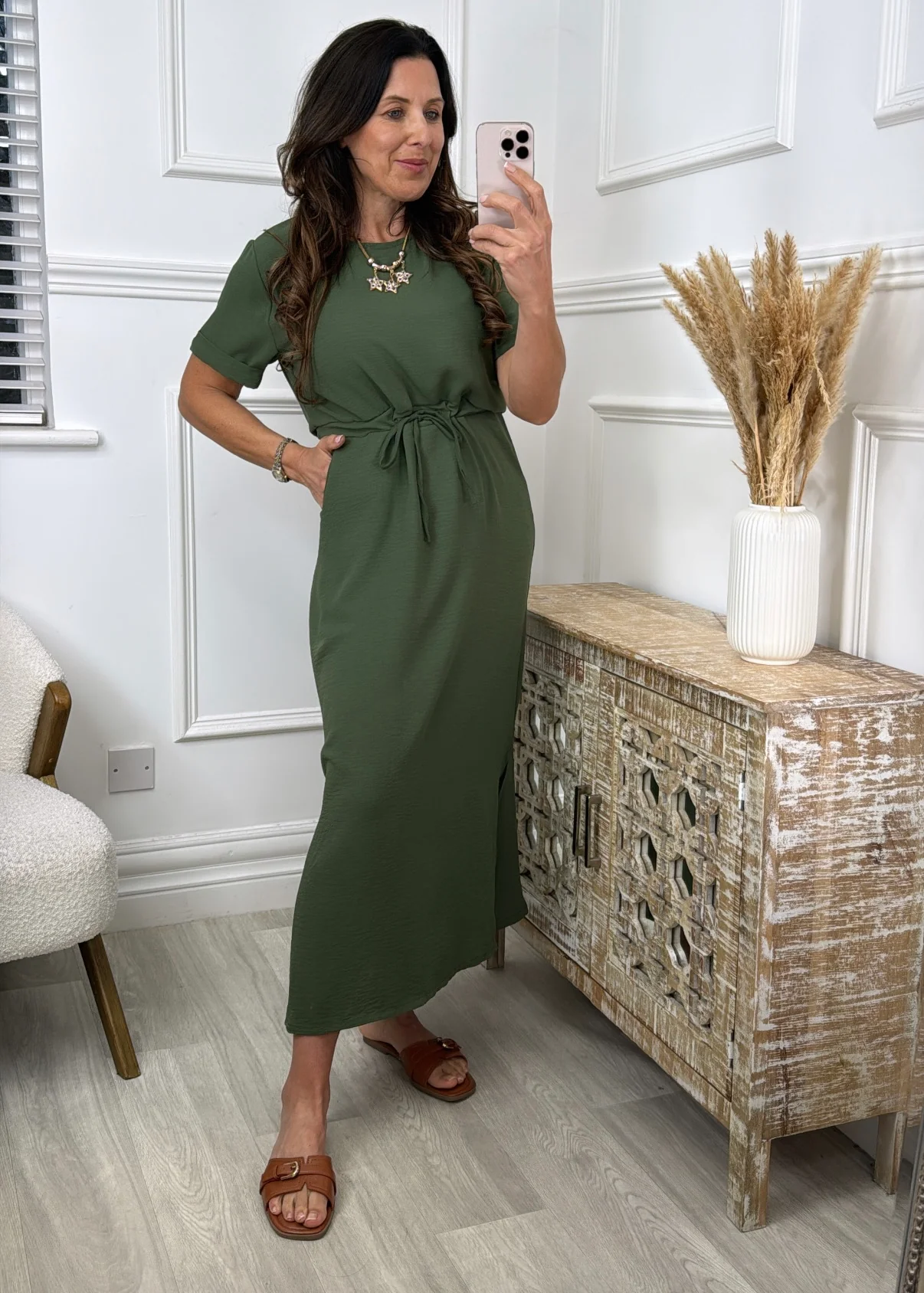 Indiana Khaki Drawstring Waist Maxi Dress - Image 2