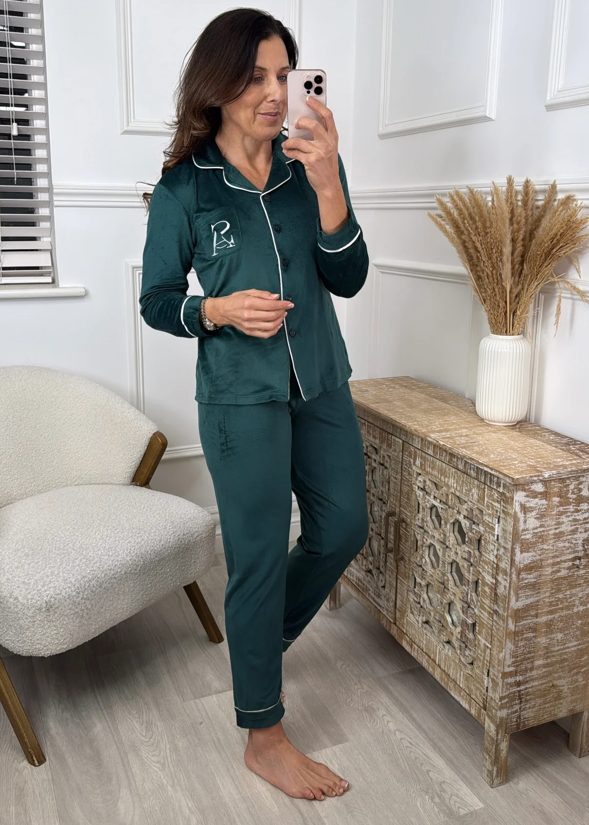 Indira Green Velour Pajama - Image 2