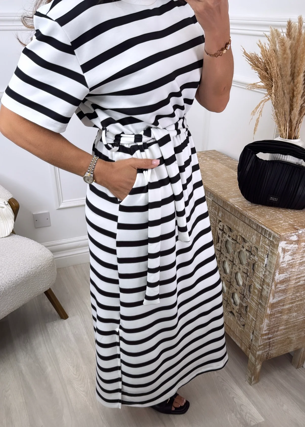 Joanne Off White and Black Striped Dress - Image 4