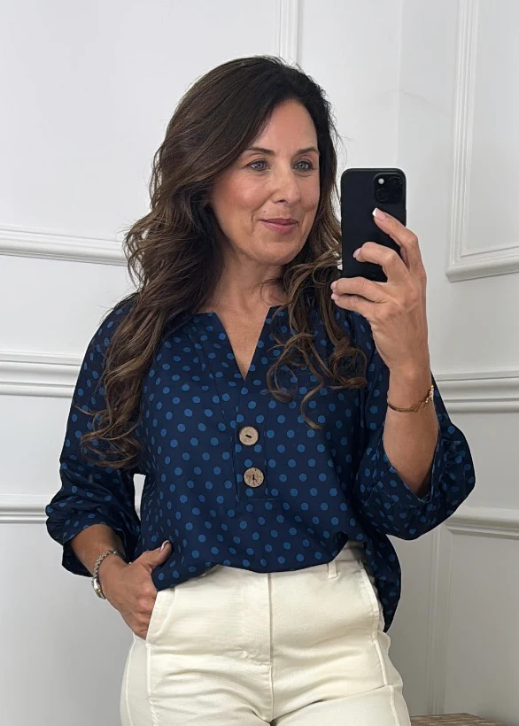Judy Navy Polka Dot Blouse