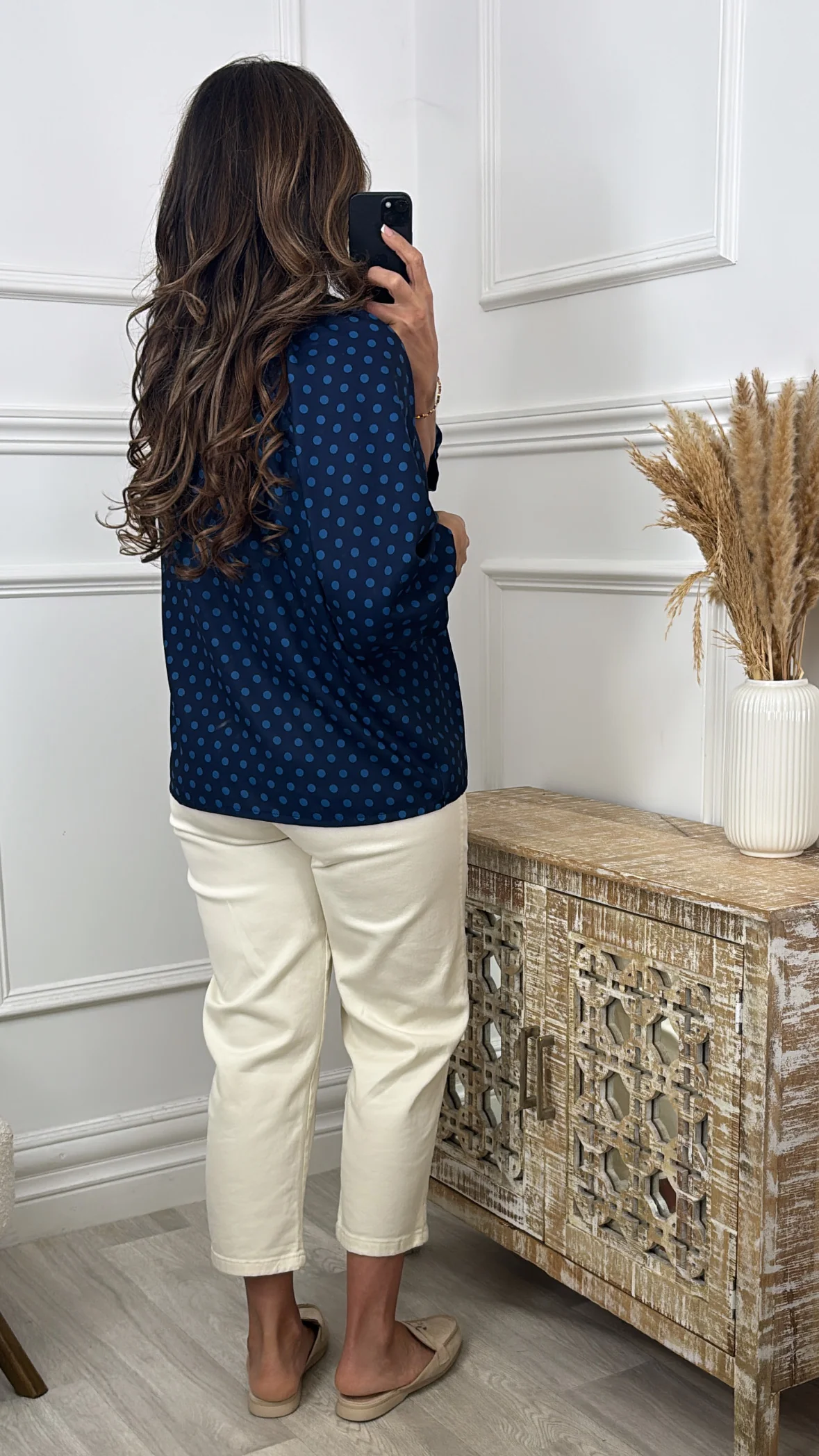 Judy Navy Polka Dot Blouse - Image 6