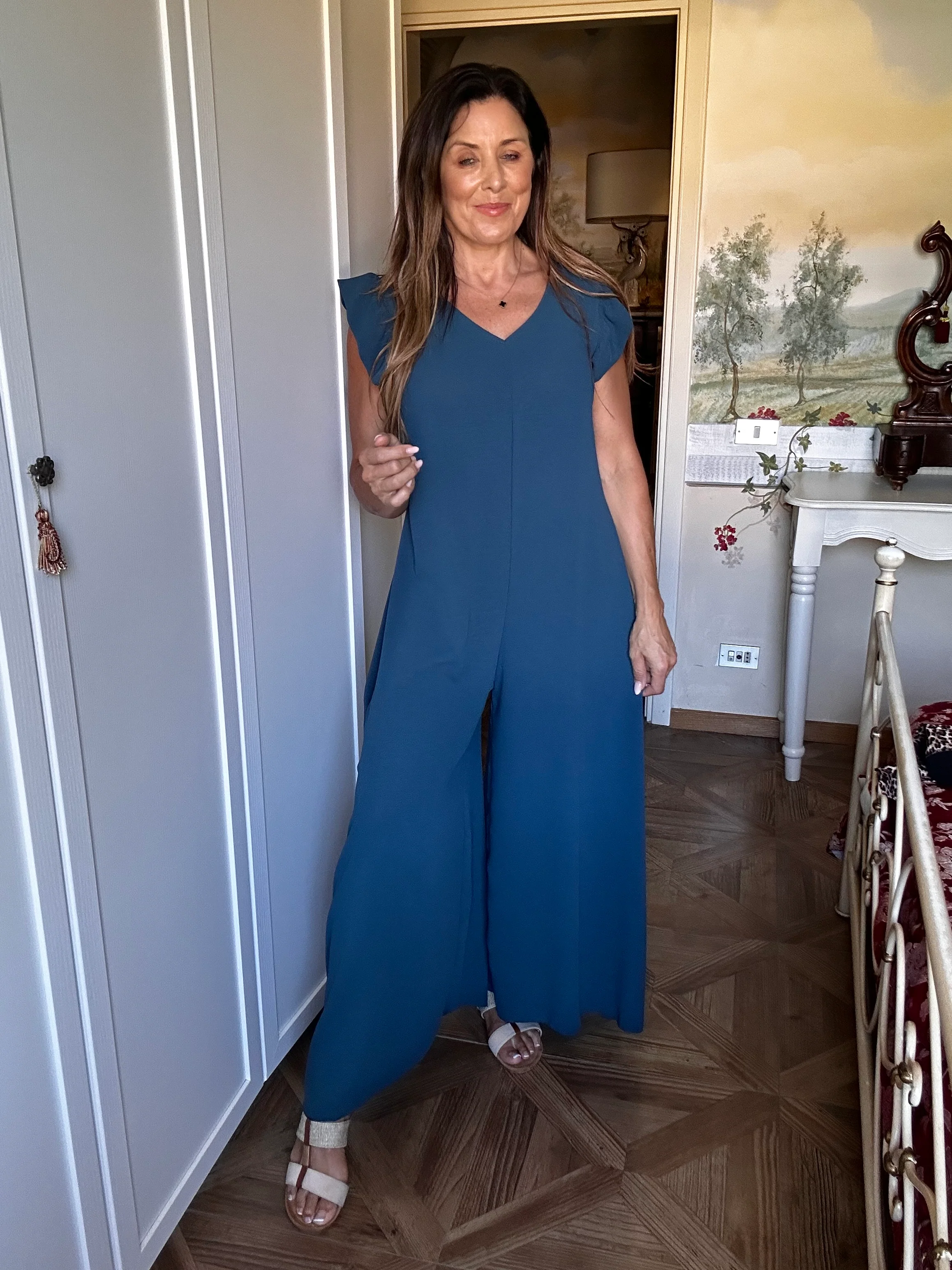 Justine Teal Frill Sleeve Jumpsuit - Image 2