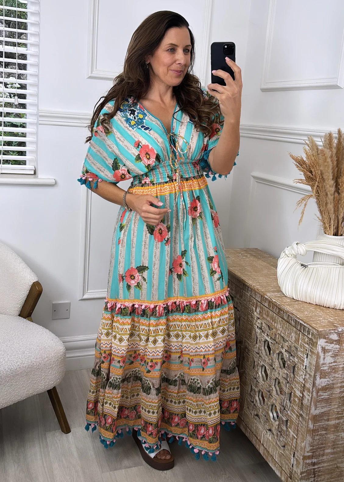Lisa Turquoise V Neck Floral Maxi Dress - Image 2