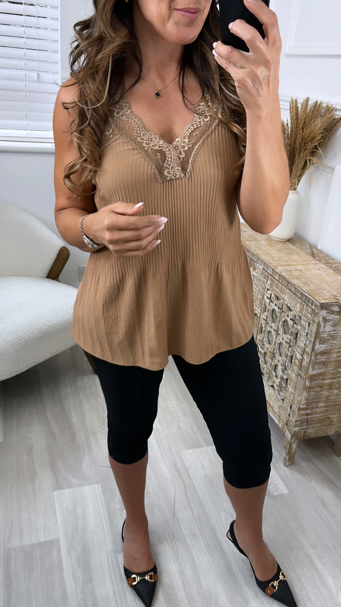 Lorraine Camel Lace Trim Cami - Image 4