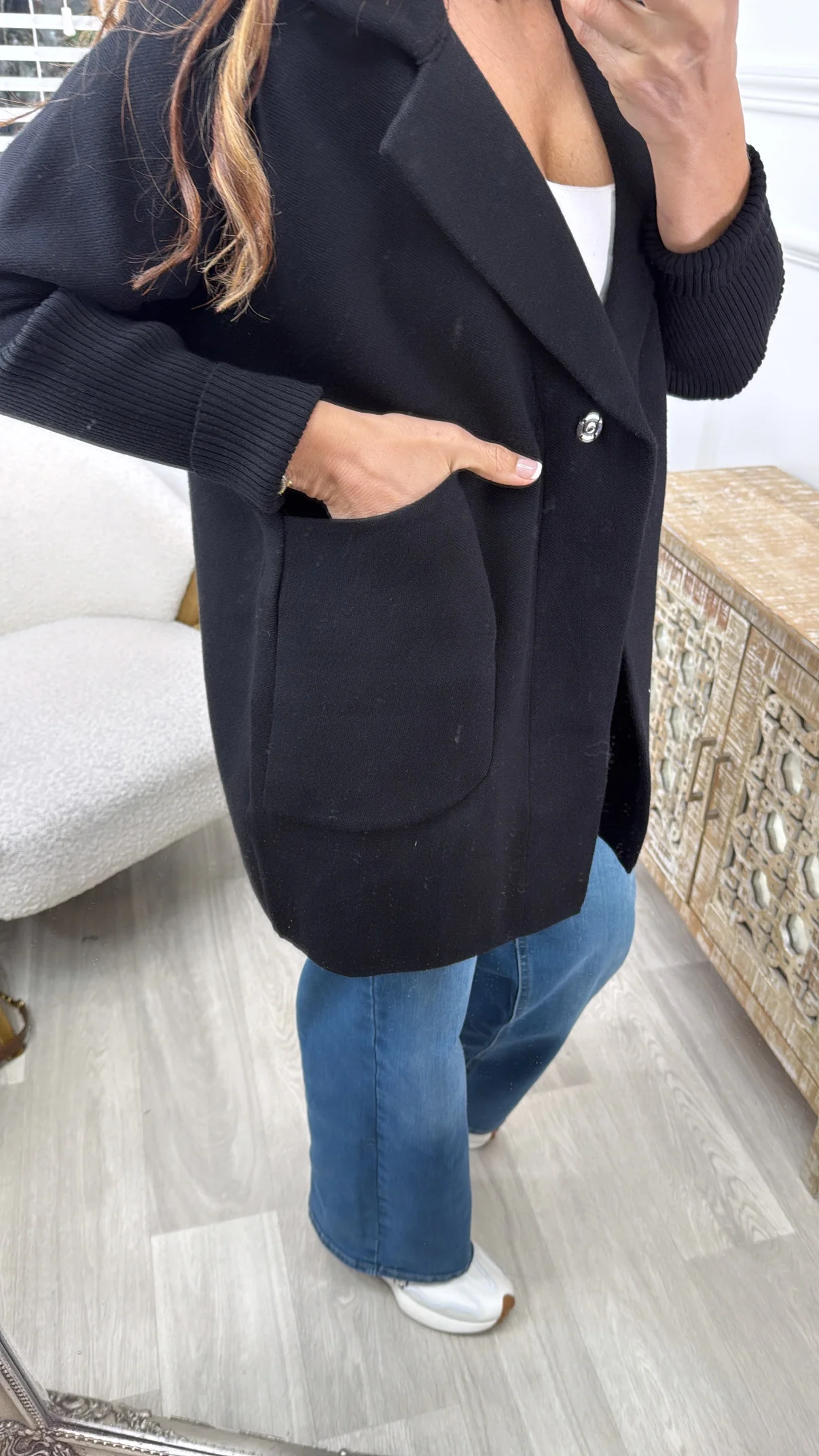 Madlena Black Knit Sleeve Coat - Image 6