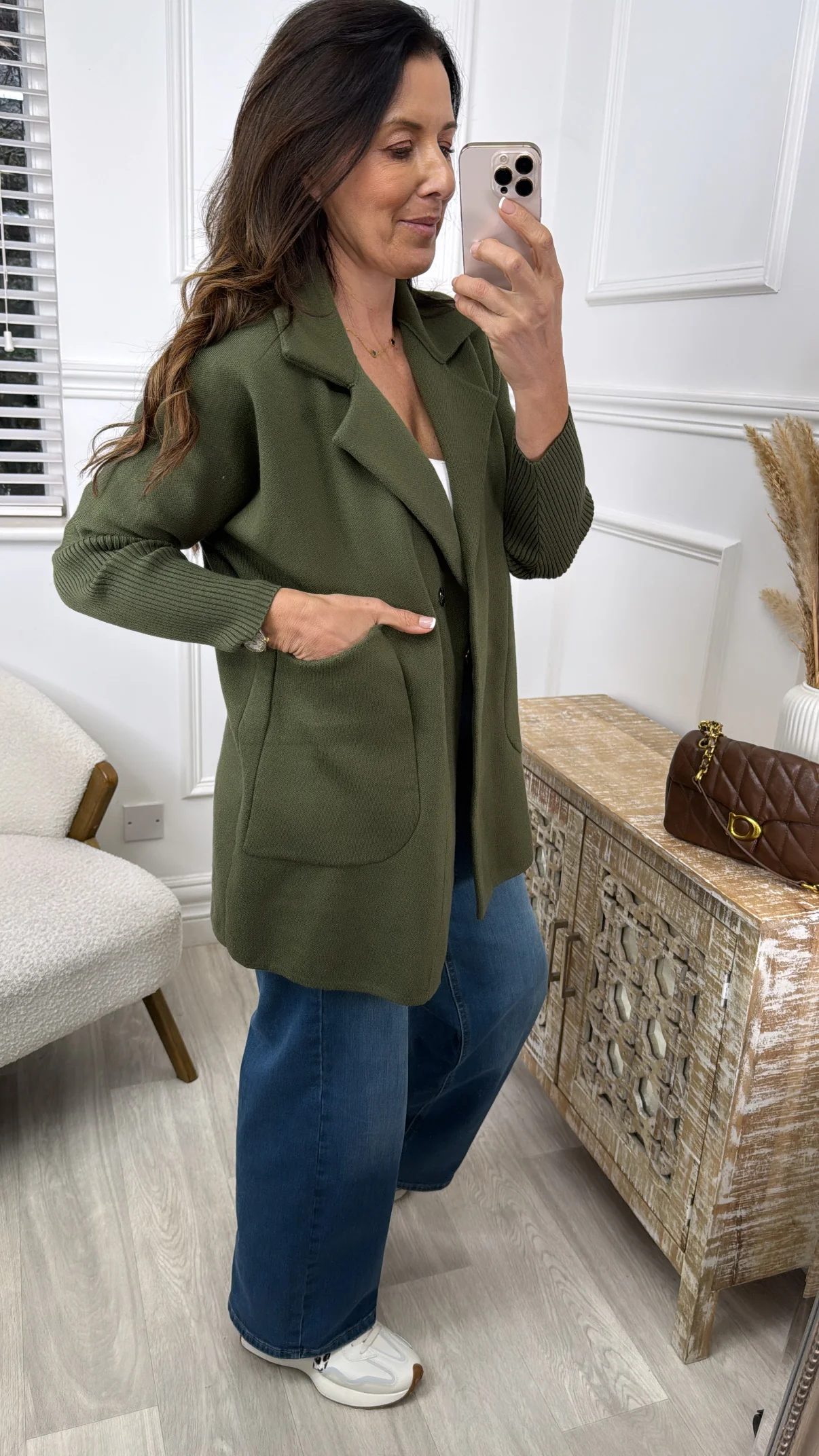 Madlena Khaki Knit Sleeve Coat - Image 4