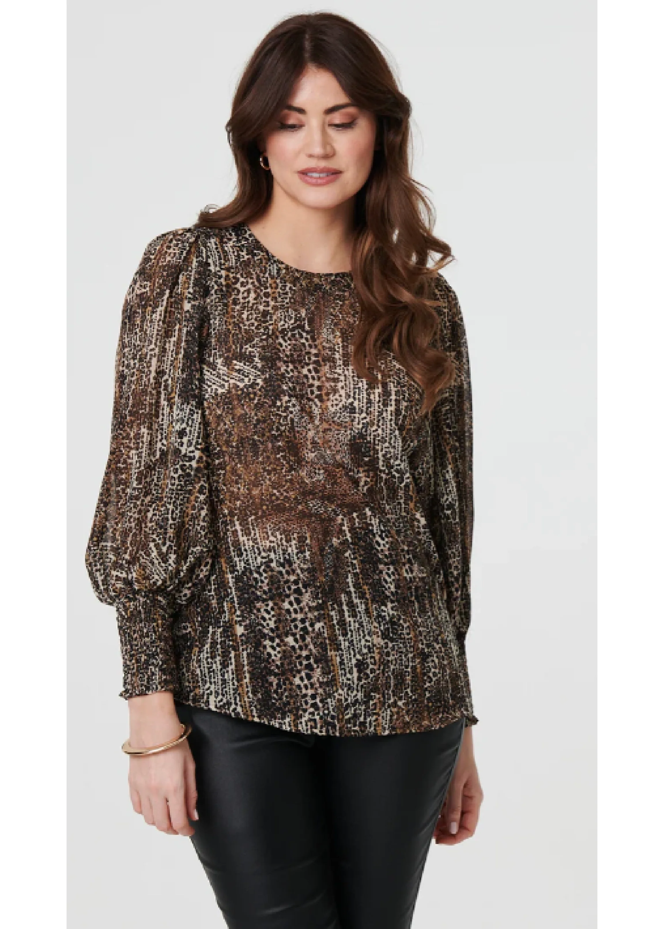 Maeve Beige Animal Print Mesh Blouse - Image 5