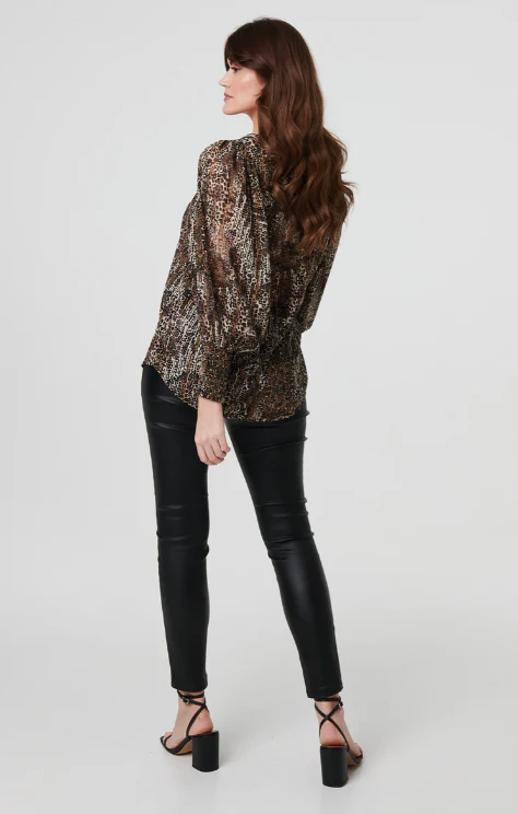 Maeve Beige Animal Print Mesh Blouse - Image 6