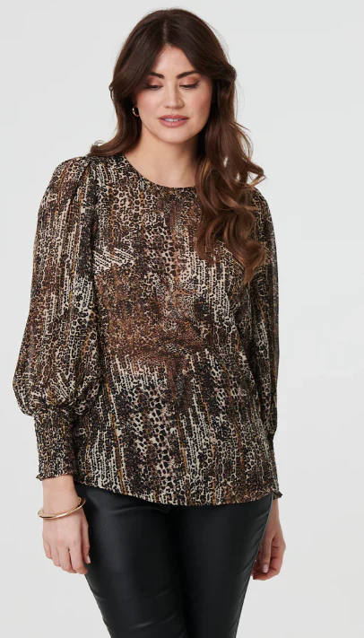Maeve Beige Animal Print Mesh Blouse - Image 8