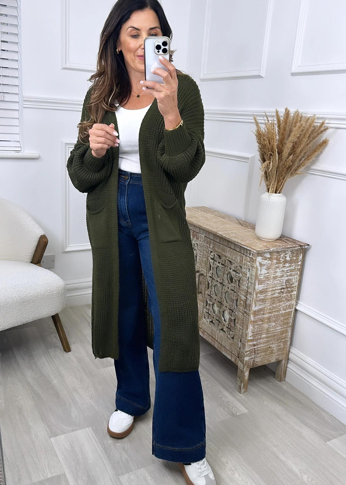Margaret Khaki Longline Cardigan - Image 2