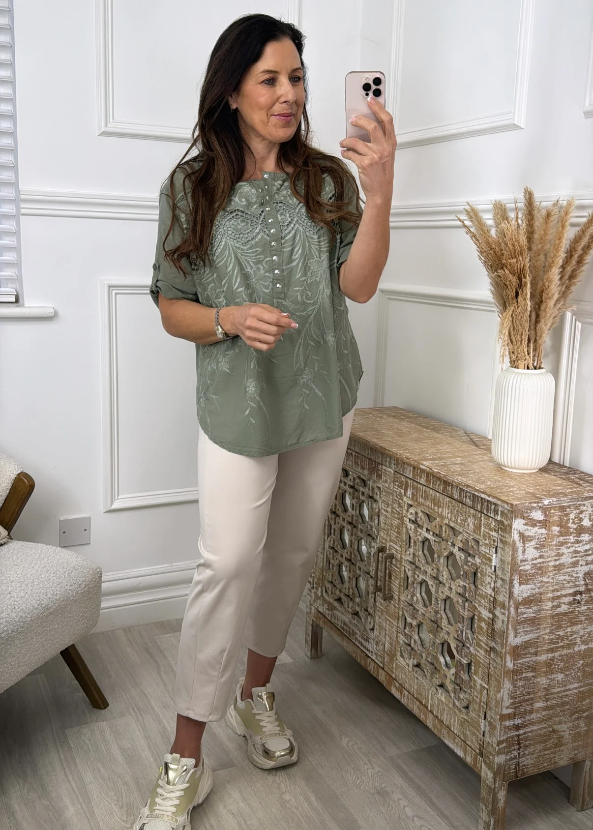 Martina Khaki Crochet Detail Blouse - Image 2