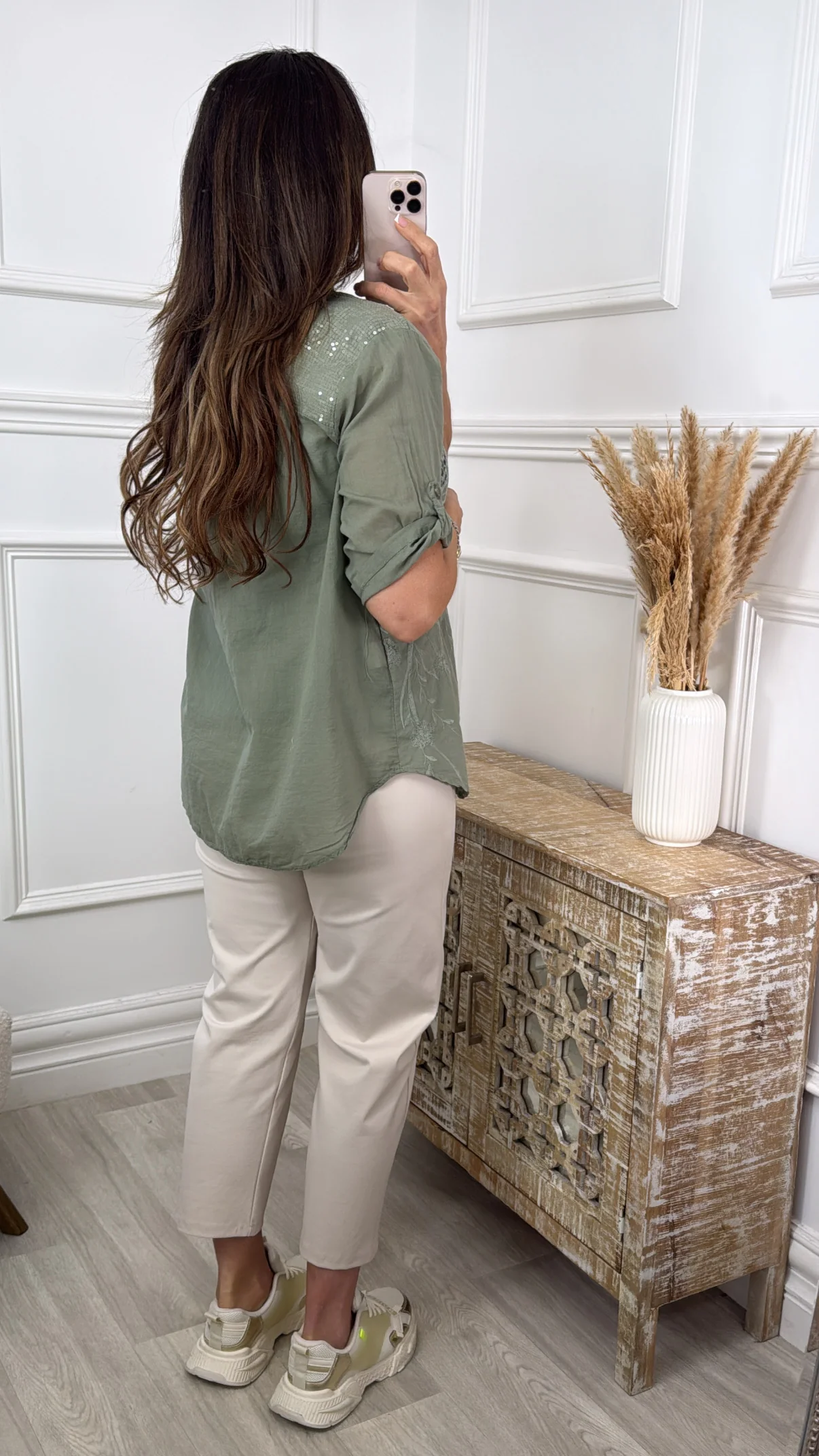 Martina Khaki Crochet Detail Blouse - Image 5