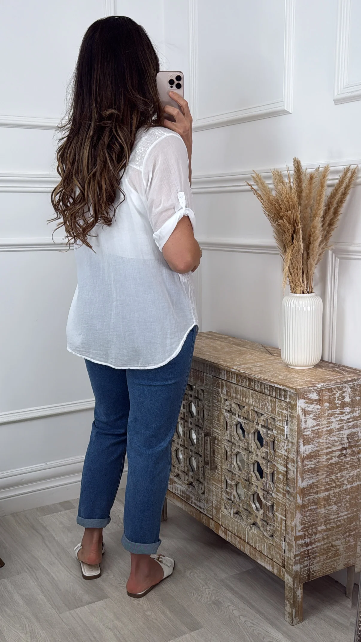 Martina White Crochet Detail Blouse - Image 3