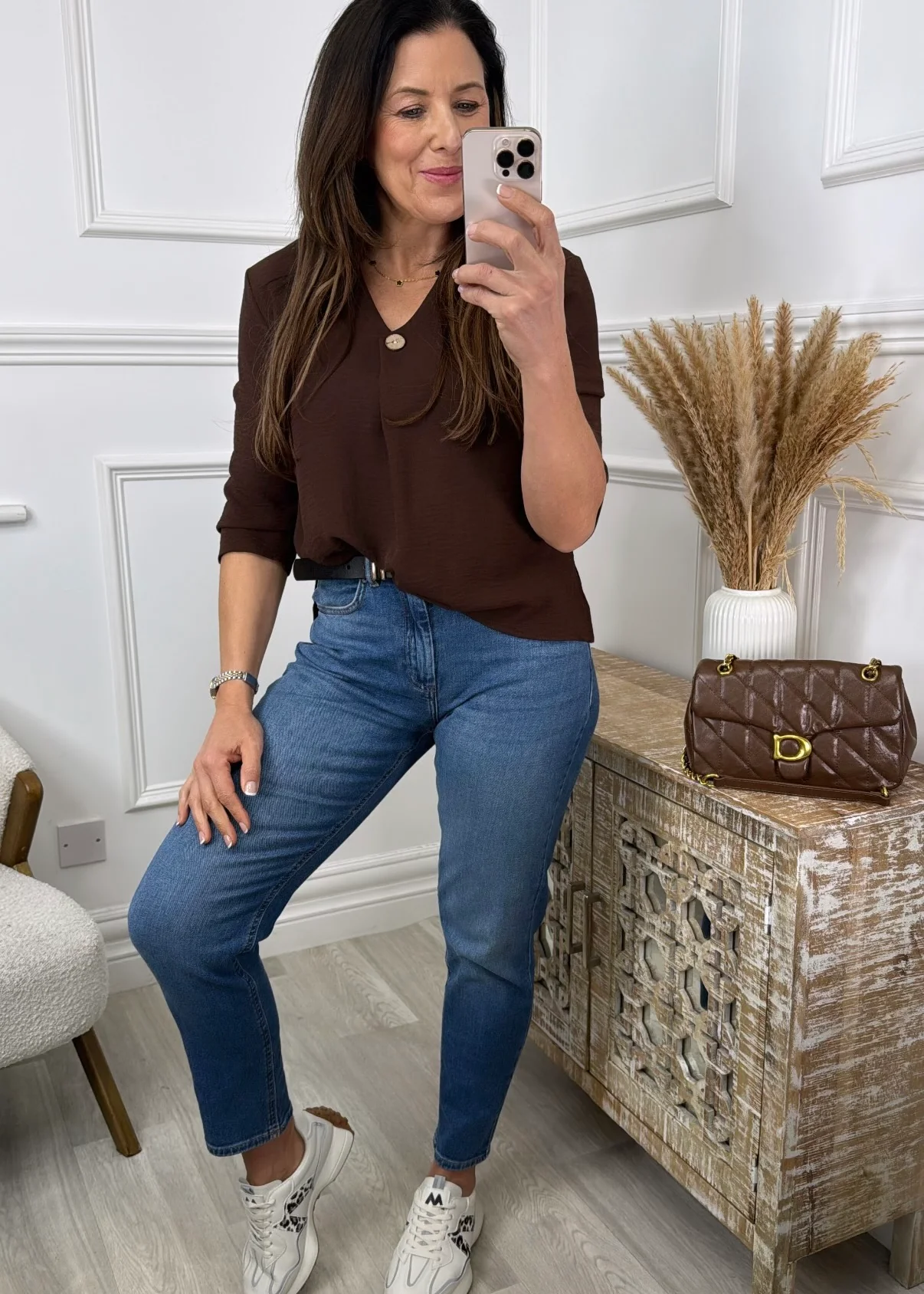 Marygold Brown Button Detail Top - Image 3